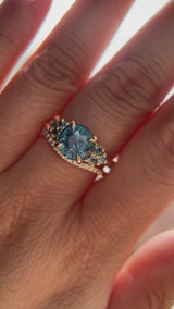 2.59ct Untreated GIA Blue Sapphire and Teal Sapphire Diamond Cluster Evergreen Ring in 14k Yellow Gold
