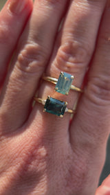 2.51ct Radiant Cut Untreated Madagascar Sapphire and Diamond Low Profile East-West Ring in 14k Yellow Gold