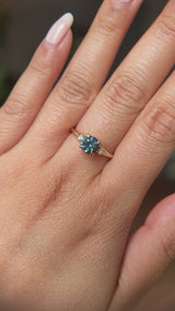 1.03ct Round Montana Sapphire and Princess Cut Diamond Rapids Low Profile Ring in 14k Yellow Gold