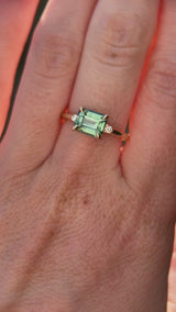1.85ct Emerald Cut Teal Sapphire and Diamond Low Profile East-West Ring in 14k Yellow Gold