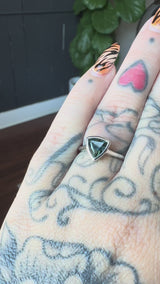 1.57ct Trillion Deep Teal Green Sapphire Contemporary Bezel Set Ring in 18k White Gold