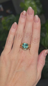 5.53ct Radant Cut Untreated Montana Sapphire and Princess Cut Diamond Rapids Low Profile Ring in 14k Yellow Gold