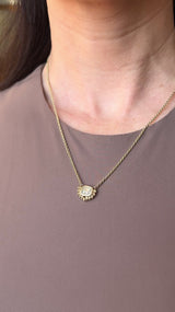 1.37ct Natural Cushion Cut Diamond Vine Frame Necklace in 14k Yellow Gold