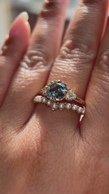 1.57ct Old Mine Cut Montana Sapphire and Diamond Antique Style Compass Set Low Profile Ring in 14k Yellow Gold