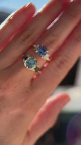 2.36ct Fancy Cushion Cut Montana Sapphire and Australian Sapphire Antique Compass Set Low Profile Ring in 18k Yellow Gold