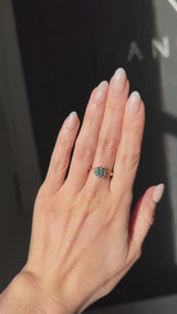 2.10ct Round Parti Blue Montana Sapphire Six Prong Evergreen Carved Solitaire in 14k Yellow Gold