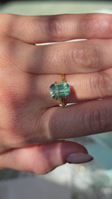 3.58CT MADAGASCAR EMERALD CUT SAPPHIRE, PARTI TEAL BLUE GREEN YELLOW, UNTREATED, 9X7X5.4MM