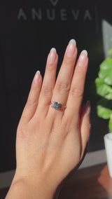 1.65ct Teal Blue Radiant Cut Madagascar Sapphire in Wandering Vine Low Profile 4 Prong Setting with Diamonds in 14k Yellow