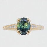 1.85ct Untreated Oval Parti Nigerian Sapphire and Diamond Vintage Cathedral Four Prong Ring in 14k Yellow Gold