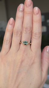 1.65ct Cushion Cut Untreated Madagascar Parti Sapphire and Light Blue Sapphire Low Profile East-West Ring in 14k Yellow Gold