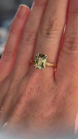 3.01ct Madagascar Parti Radiant Cut Sapphire Double Prong Evergreen Carved Stackable Solitaire in 14k Yellow Gold