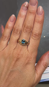 1.17ct Untreated Cushion Blue Madagascar Sapphire Low Profile 4 Prong Signet Solitaire in 14k Yellow Gold