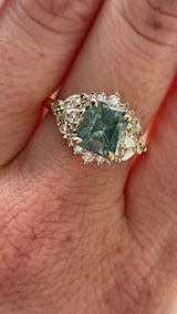 2.70ct Untreated Radiant Cut Montana Sapphire and Diamond Floral Halo in 14k Yellow Gold