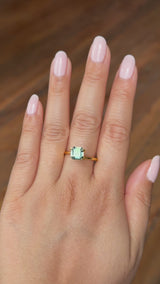 2.16CT MADAGASCAR EMERALD CUT SAPPHIRE, DEEP GREEN WITH SOME YELLOW AND TEAL, 6.9X6.8X4.6MM