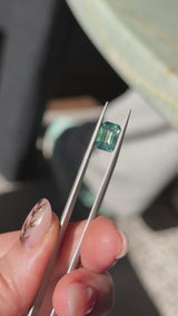3.58CT MADAGASCAR EMERALD CUT SAPPHIRE, PARTI TEAL BLUE GREEN YELLOW, UNTREATED, 9X7X5.4MM