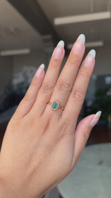 1.26ct Australian Untreated Emerald Cut Caribbean Teal Sapphire Low Profile Bezel Ring in 14k Yellow Gold