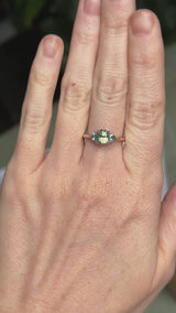 1.61ct Oval Madagascar Parti Sapphire and Trillion Sapphire Three Stone Low Profile Ring in 14k Yellow Gold