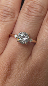 1.12ct Genuine Old European Cut Diamond and Princess Cut Diamond Rapids Low Profile Ring in 14k Yellow Gold