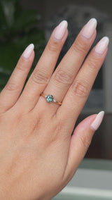 0.90ct Oval Light Blue Green Montana Sapphire and Princess Cut Diamond Rapids Low Profile Ring in 14k Yellow Gold