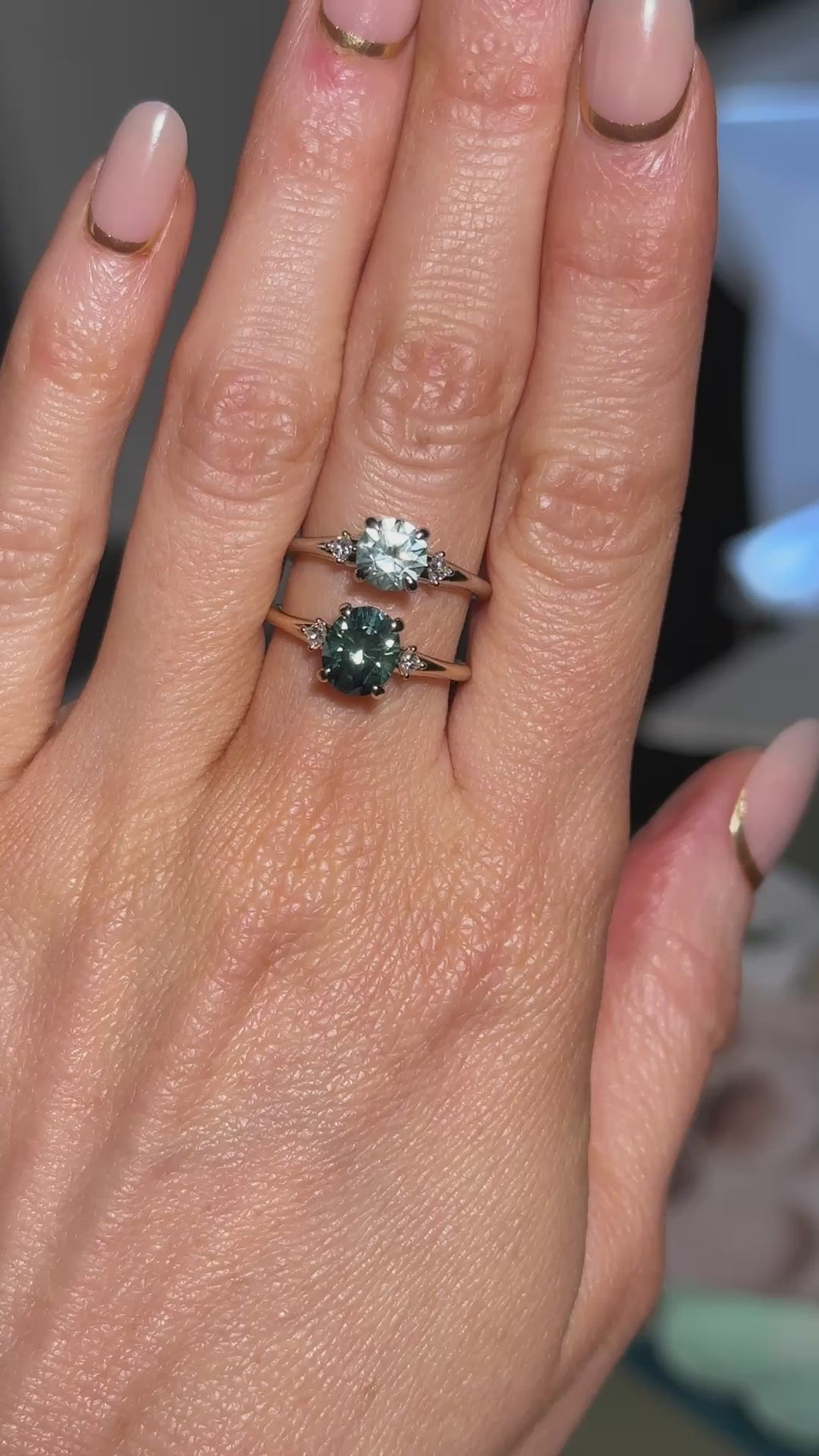 1.20ct Untreated Round Aqua Montana Sapphire and Princess Cut Diamond Rapids Low Profile Ring in 14k White Gold