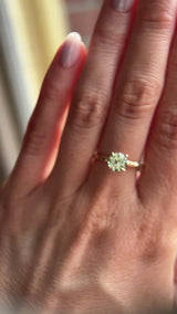 1.34ct Round Precision Cut Montana Sapphire 4 Prong Solitaire Evergreen Ring in 14k Yellow Gold