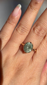 3.93ct Untreated Oval Seafoam Montana Sapphire Scallop Cup Solitaire in 14k Yellow Gold