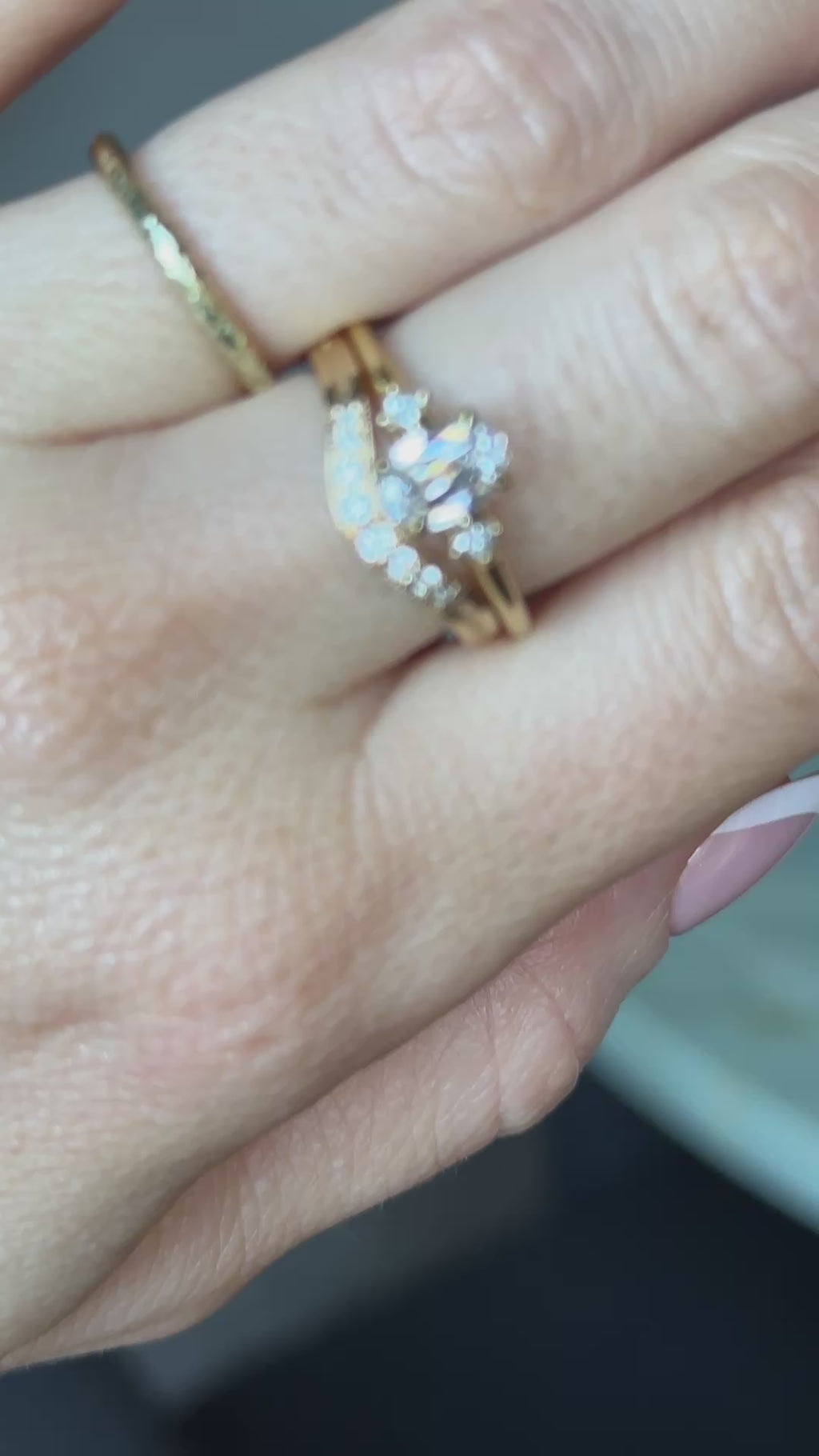 1.01ct GIA Natural Oval Diamond and Princess Cut Diamond Rapids Low Profile Ring in 18k Yellow Gold