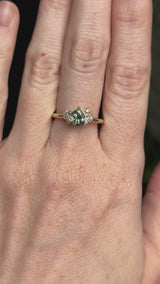 1.08ct Untreated Trillion Australian Sapphire and Antique Diamond Mountainscape Ring in 14k Yellow Gold