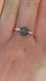 1.60ct Asscher Blue Green Madagascar Sapphire and Diamond Starry Night Low Profile Solitaire in 14k Yellow Gold