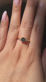 0.80ct Round Montana Sapphire and Princess Cut Diamond Rapids Low Profile Ring in 14k Yellow Gold