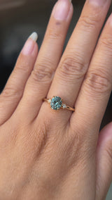 1.35ct Oval Brilliant Montana Sapphire and Princess Cut Diamond Rapids Low Profile Ring in 14k Yellow Gold