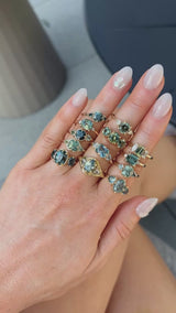 1.37ct Parti Green Radiant Cut Sapphire Low Profile Bezel Ring with Milgrain in 14k Yellow Gold