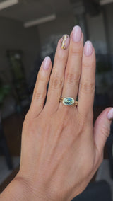 1.93ct Untreated Oval Brilliant Nigerian Parti Sapphire East-West Bezel Solitaire Alluvial Style Ring in 14k Green Gold