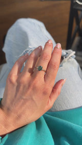 1.98ct Oval Precision Cut Teal Montana Sapphire and Princess Cut Diamond Rapids Low Profile Ring in 14k Yellow Gold