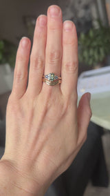 1.24ct Untreated Emerald Cut Parti Madagascar Sapphire and Trillion Sapphire Compass Set Low Profile Ring in 14k Yellow Gold