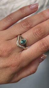0.96ct Oval Teal Precision Cut Montana Sapphire Low Profile 4 Prong Signet Solitaire in 14k Yellow Gold