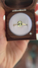 1.14ct Emerald Cut Parti Montana Sapphire Low Profile Bezel Solitaire Ring with Pavé Set Diamonds in 14k Green Gold