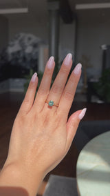 1.75ct Precision Cut Teal Oval Montana Sapphire Four Prong Evergreen Hidden Halo Solitaire in 14k Yellow Gold