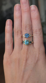 2.36ct Fancy Cushion Cut Montana Sapphire and Australian Sapphire Antique Compass Set Low Profile Ring in 18k Yellow Gold