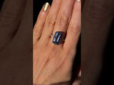 5.79ct Elongated Cushion Cut Purple Bi-Color Sapphire Low Profile Bezel Hidden Halo Solitaire Ring in 18k White Gold