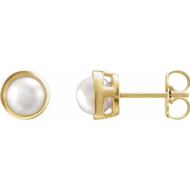 Bezel Pearl Studs