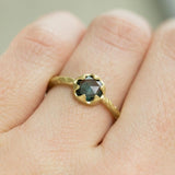 0.74ct Rosecut Teal Green Sapphire in 6 Prong 18k Yellow Gold Low Profile Evergreen Setting