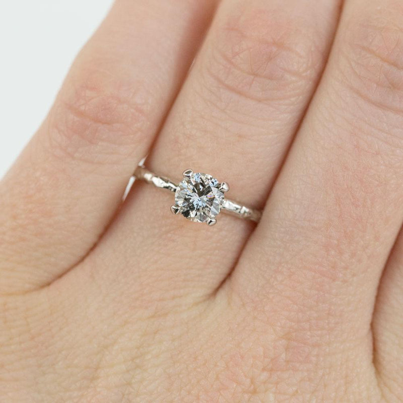 0.86ct Vintage Diamond- Salt and Pepper Diamond Evergreen 4 Prong Solitaire in 14k White Gold