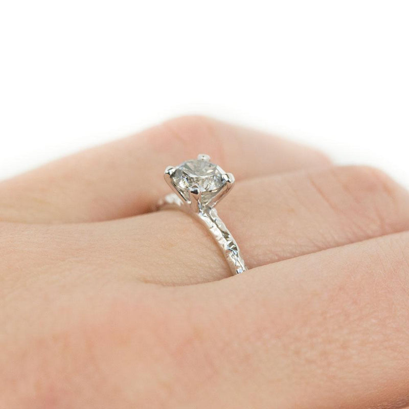 0.86ct Vintage Diamond- Salt and Pepper Diamond Evergreen 4 Prong Solitaire in 14k White Gold