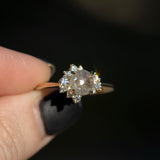 0.92ct Light Grey Rosecut Diamond Asymmetrical Cluster Ring In 14k Yellow Gold in fingers