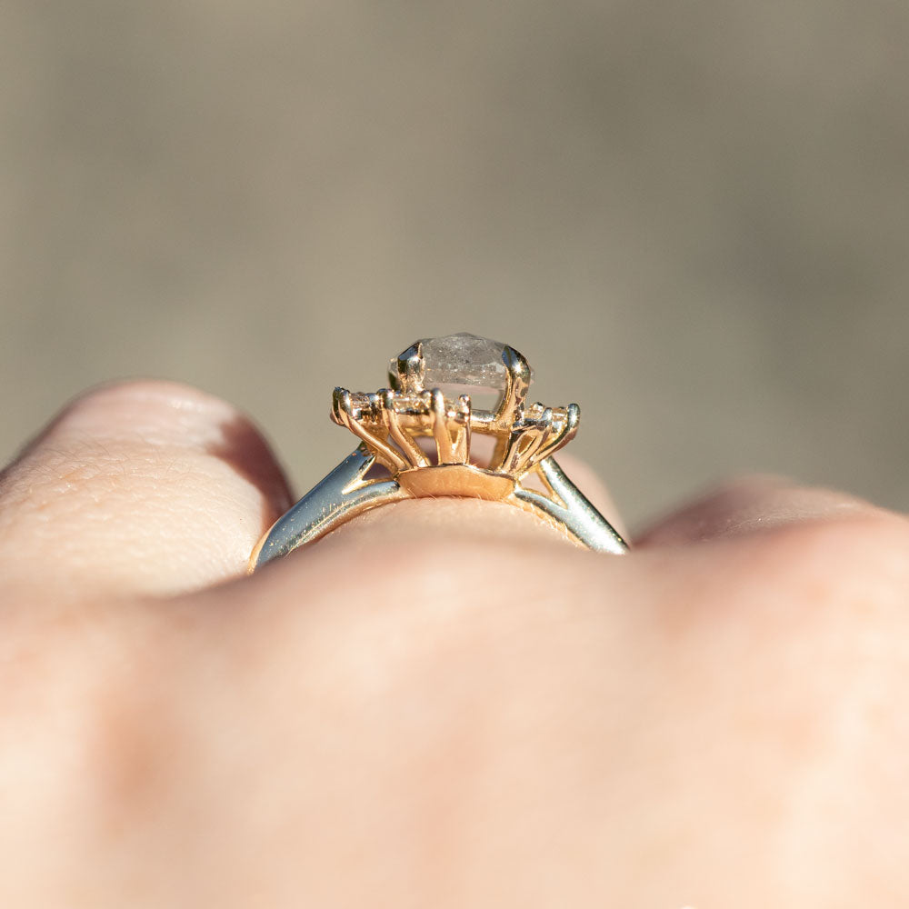 0.92ct Light Grey Rosecut Diamond Asymmetrical Cluster Ring In 14k Yel ...