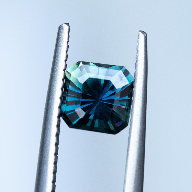1.01CT SQUARE RADIANT MADAGASCAR SAPPHIRE, PARTI BLUE GREEN YELLOW, 5.60MM, UNTREATED