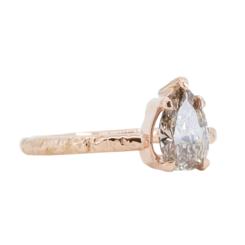 1.00ct Champagne Pear Diamond in Low Profile Rose Gold Evergreen Setting by Anueva Jewelry
