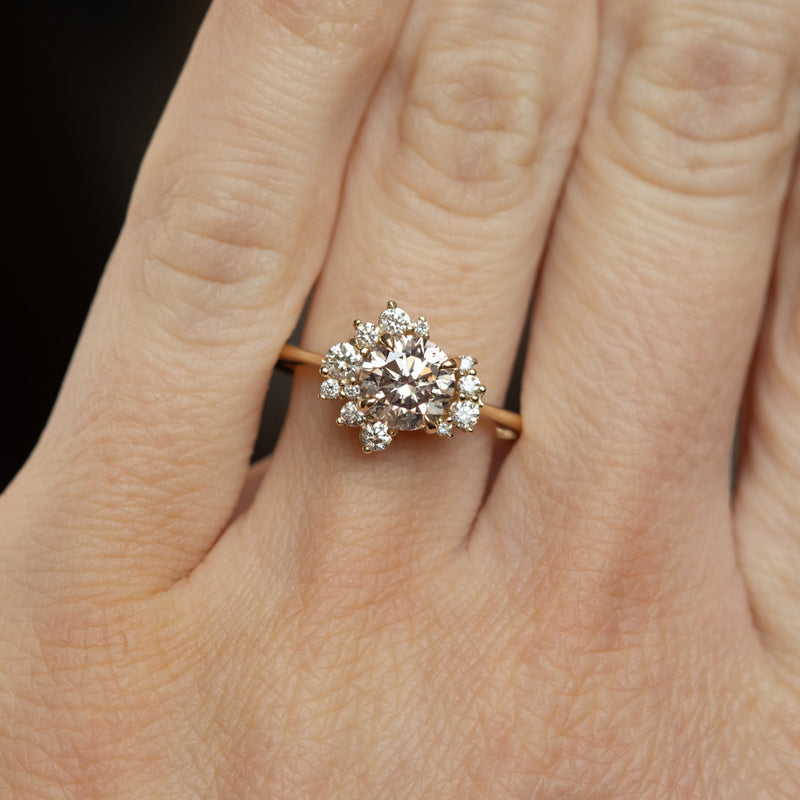 1.01ct Round Champagne Diamond Asymmetrical Cluster Ring in 14K Yellow Gold