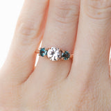 1.02ct White Sapphire and Green Sapphire Three Stone Ring in 14k Rose Gold